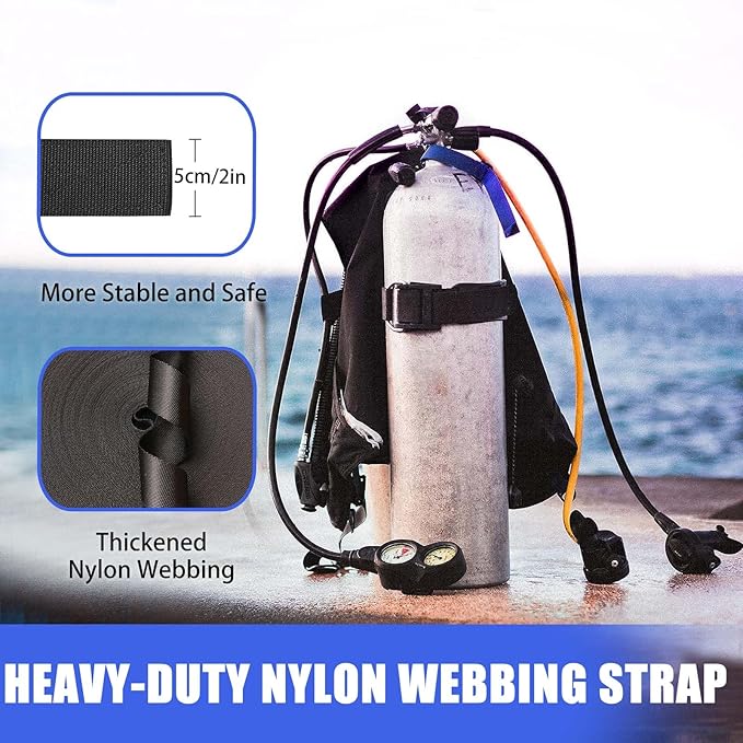 Scuba Diving BCD Tank Band, Adjustable and Durable Dive Tank Strap with Cam Buckles and Non-Slip Pads for Underwater Diving, 2 Pack