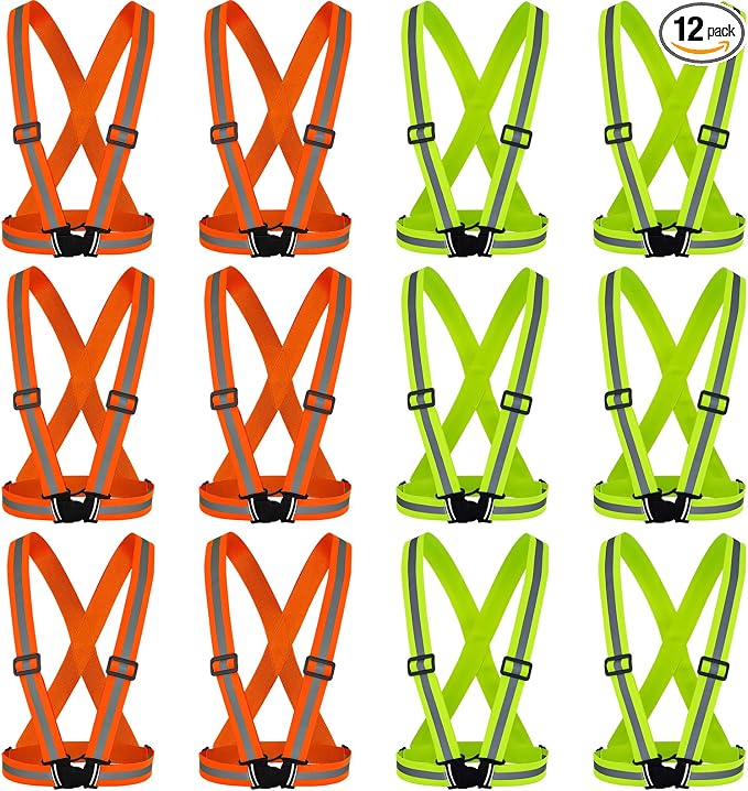 Hercicy 12 Pcs Reflective Vest High Visibility Safety Vests, Adjustable Running Gear Straps Lightweight Reflector for Construction (Yellow,Orange)