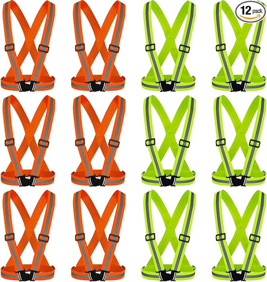 Hercicy 12 Pcs Reflective Vest High Visibility Safety Vests, Adjustable Running Gear Straps Lightweight Reflector for Construction (Yellow,Orange)