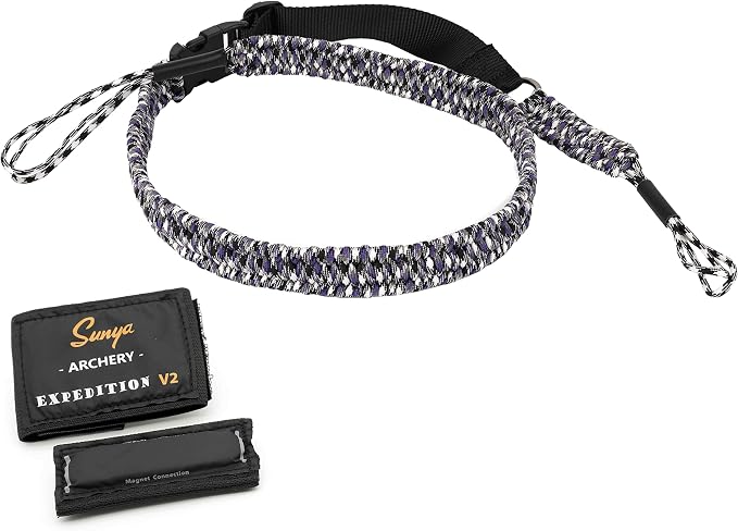 SUNYA Paracord Compound Bow Sling with V2 Upgraded Magnetic Connection System. Lightweight Hands Free Shoulder Carrying Sling for Bow Hunting, Field Archery and 3D