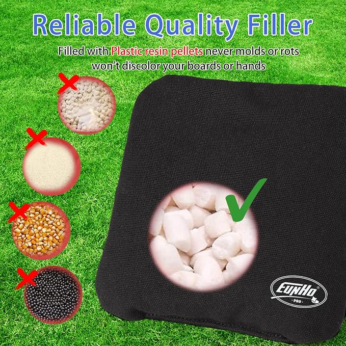 EunHo Regulation Cornhole Bags Set of 8 - Dual Sided Slick and Stick Cornhole Bean Bags for Tossing Game Professional All Weather Pro Corn Hole Bags with Tote Bag