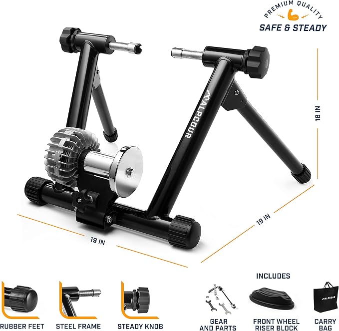 Alpcour Fluid Bike Trainer Stand for Indoor Riding – Portable Foldable Stainless Steel Trainer, Noise Reduction, Progressive Resistance, Dual-Lock System – Road & Mountain Bikes' Stationary Exercise