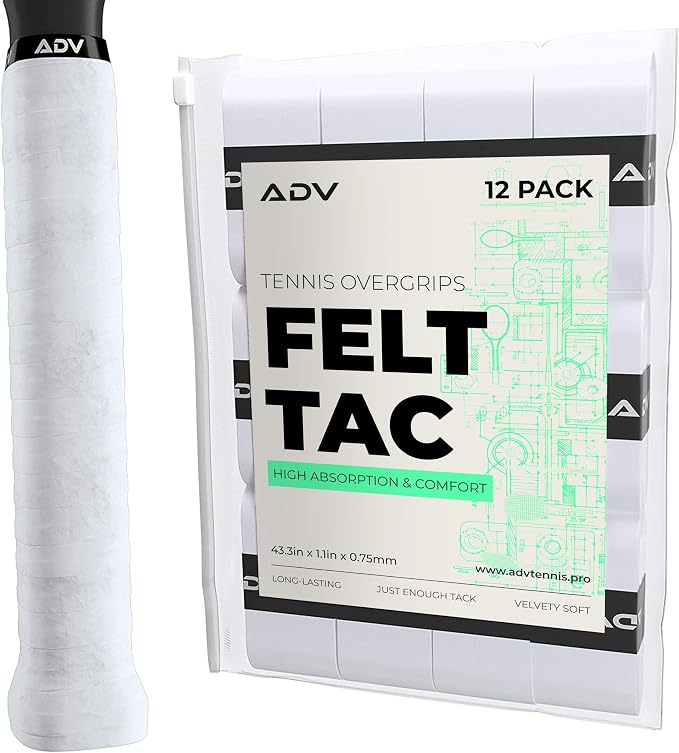 ADV Dry Tennis Overgrip Tape - 3, 6, 12, 30, 60 Pack - FeltTac Tennis Racket Grip Tape - Ultra Absorbent Tennis Grip Tape - Comfort Tennis Racket Grips - Tennis Grips Overgrip