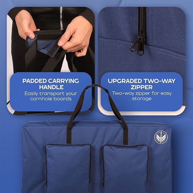 Premium Cornhole Carrying Case - Fits Regulation 4’ x 2’ Boards, Water Resistant Corn Hole Board Carry Case with Reinforced Protection, Padded Straps & Pockets