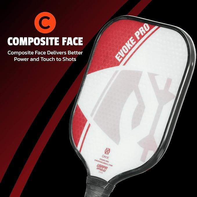 Onix Evoke Pro Composite Face Incredible Touch Maximum Control and Spin Pickleball Paddle – Polypropylene Honeycomb Core with Protective Edge Guard Widebody Shape