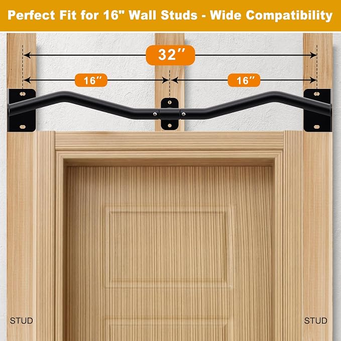 Kipika Wall Mounted Pull Up Bar - Heavy Duty 450 LB Capacity Doorway Chin Up Bar for Home Gym, Sturdy Steel Construction with Resistance Band Hooks | Hanging Exercise Bar for Full Body Workout
