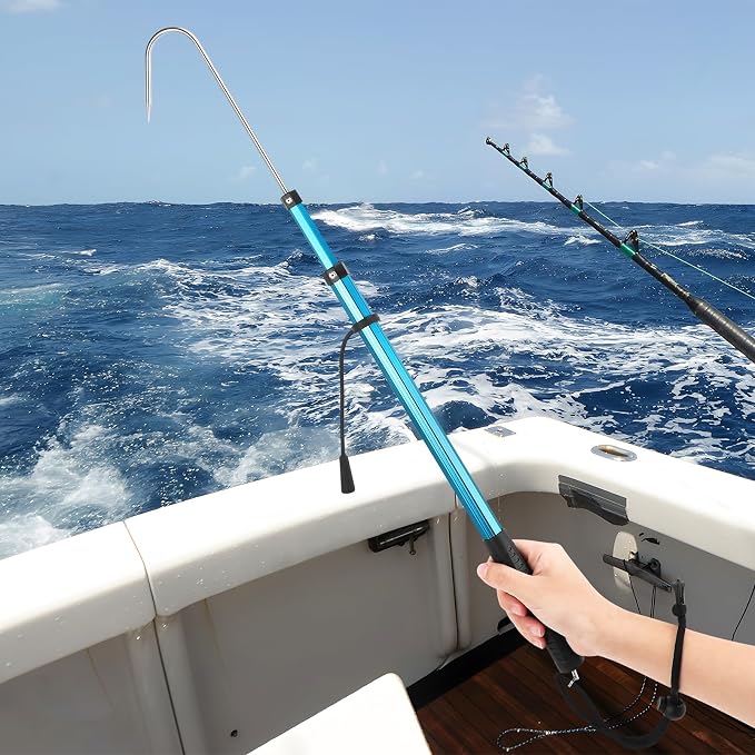 SANLIKE Telescopic Fishing Gaff Aluminum Pole with Nonslip Rubber Handle Stainless Steel M8 Screw Hook