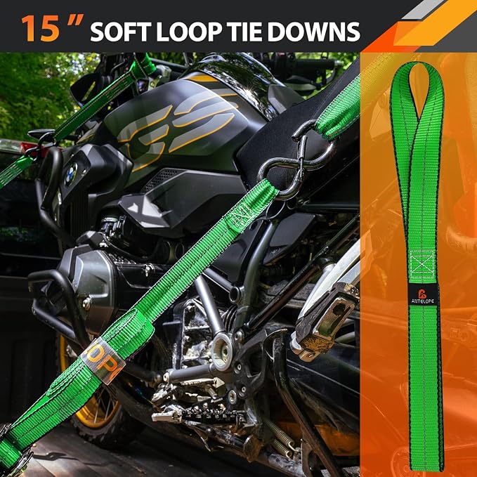 Ratchet Tie Down Straps Set, 2100 LBS Breaking Strength, 4 Pack 1" x 15' Heavy Duty Ratchet Straps, Cargo Strap, Motorcycle Straps for Trucks, Bicycle, Kayak, Moving, Tie Downs with S Hooks, Green