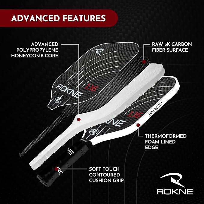 ROKNE Taktical Carbon Series, Pickleball Paddle, 3K Raw Carbon Fiber, Thermoformed Foam Lined Edge, 13MM or 16MM, USAPA Approved Pickleball Racket, High Grit Texture, Max Spin