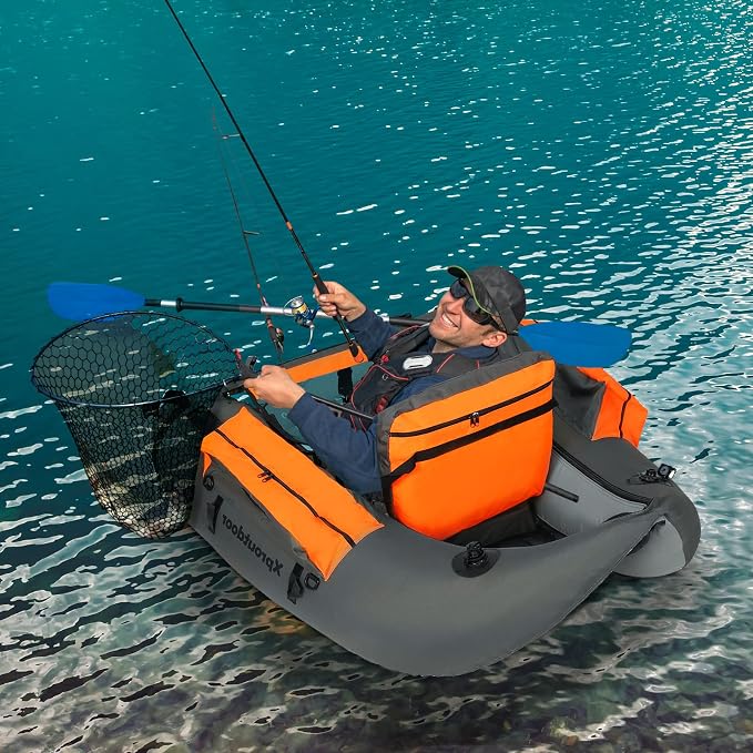 Fishing Float Tube with Adjustable Backpack Straps, Storage Pockets, Fish Ruler, Fly Fishing Boat with Pump, Oar, Rod Holder and Mount, Fins, 350LBS Load Bearing Capacity, FT003