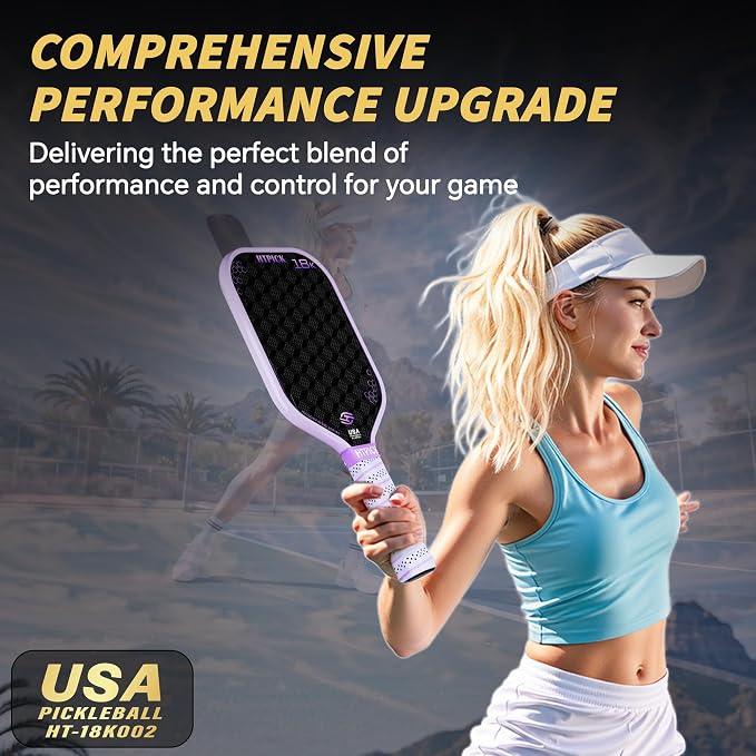 Pickleball Paddles, Carbon Fiber Pickleball Paddle High Grit & Spin with PP Honeycomb Core 16mm Thickness and Thermoformed Elongated Shape, Increased Power for Ultimate Spin & Consistency