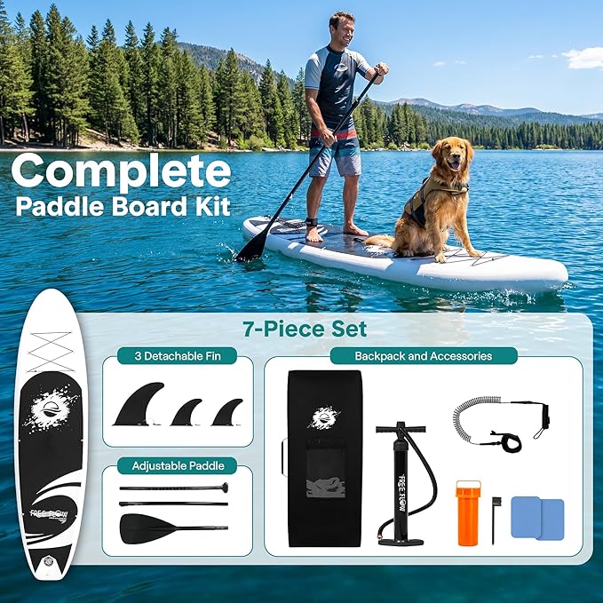 SereneLife 10’6" Inflatable Stand Up Paddle Board with Premium SUP Accessories - Wide Stable Design with Non-Slip EVA Deck Pad, for Youth and Adults, 350 lbs. Capacity