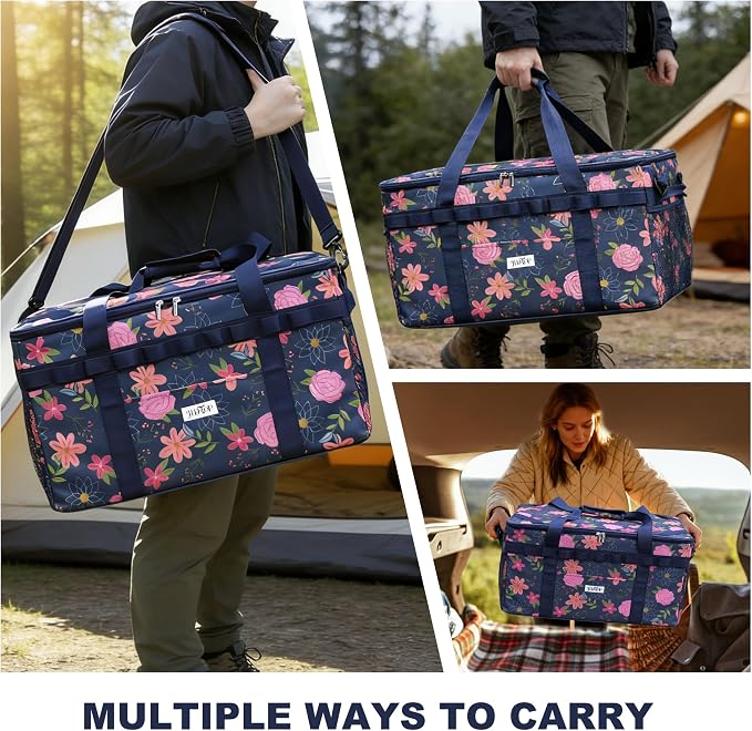 49L Camping Organizer Bag with 2 Removable Storage Cubes, Waterproof Foldable Car Trunk Organizer for SUV Truck Van, Heavy-Duty 600D Oxford Camping Storage Bag for Outdoor, Kitchen, Travel