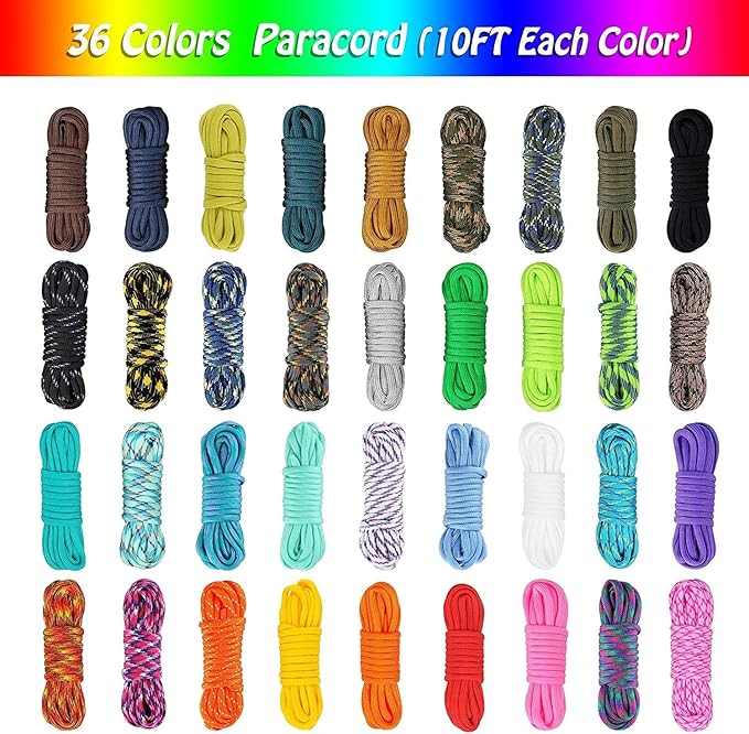 Paracord Combo Kit - 36 Colors, Multifunction Ropes & Accessories for Crafts