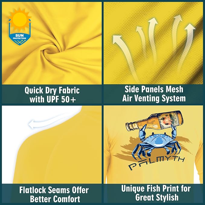 Palmyth Fishing Hoodie for Men Long Sleeve Sun Protection UV UPF 50+ Shirts | Hidden Zipper Pocket, Thumb Loops, Quick-Dry, Side Mesh Panels, Lens Cleaning Cloth, 4-Way Stretch