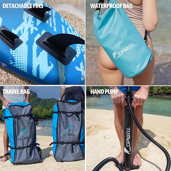 UPWELL 11’6”/11'2”/11'/10'8”/10'6”/10'2” Inflatable Stand Up Paddle Board with sup Accessories Including Backpack, Repairing Kits, Non-Slip Deck, Leash, 3 Fins, Paddle and Hand Pump