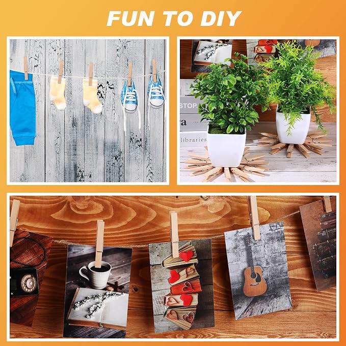 Clothes Pins Bag Holder Laundry Canvas Clothespin Bag with Hanging Hook, 100 Pieces 2.8 x 0.4 Inch Large Wooden Clips Wood Clothespins with Spring for Line-Drying