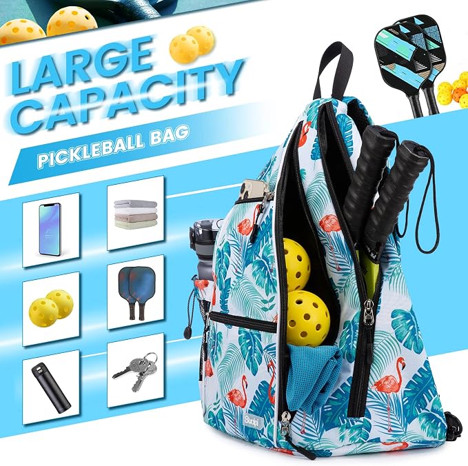 Sucipi Pickleball Bag - Men's & Women's Pickleball Backpack, Adjustable Sling Bag w/Fence Hook/Large Capacity/Safety Pocket