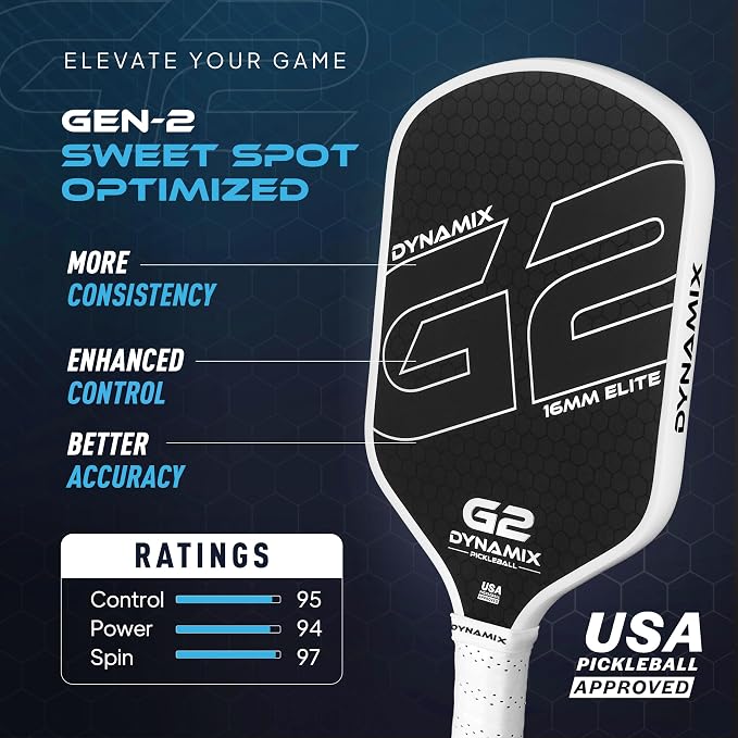 Carbon Fiber Pickleball Paddle 16mm G2, USAPA Approved Raw Carbon Gen2, Pro-Grade Thermoformed Pickleball Racket, Elite Pickle-Ball Paddle for Control, Power & Spin