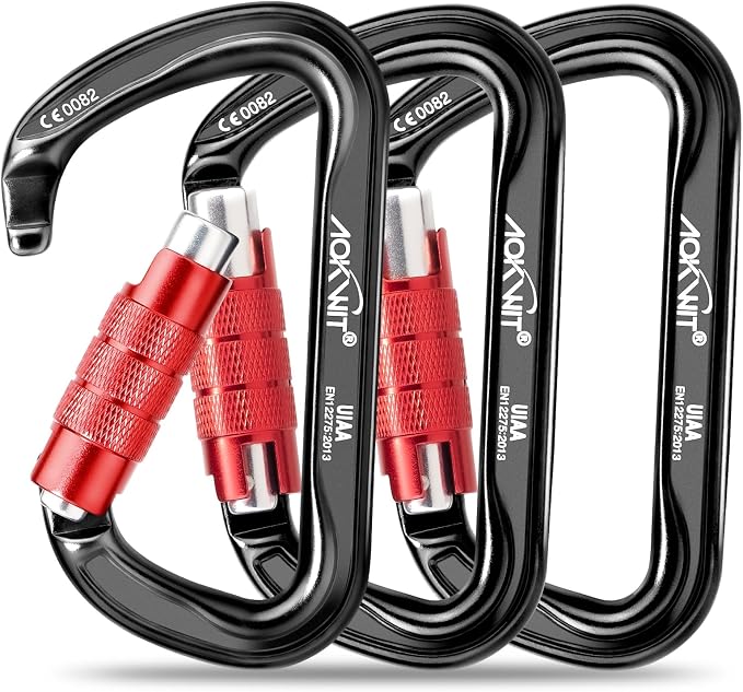 30KN Auto Locking Carabiner Clip Twist Lock UIAA Certified Large Climbing Carabiner Heavy Duty Carabiner for Rock Tree Climbing Rappelling Mountaineering Caving Rescue Arborist Aerial Yoga