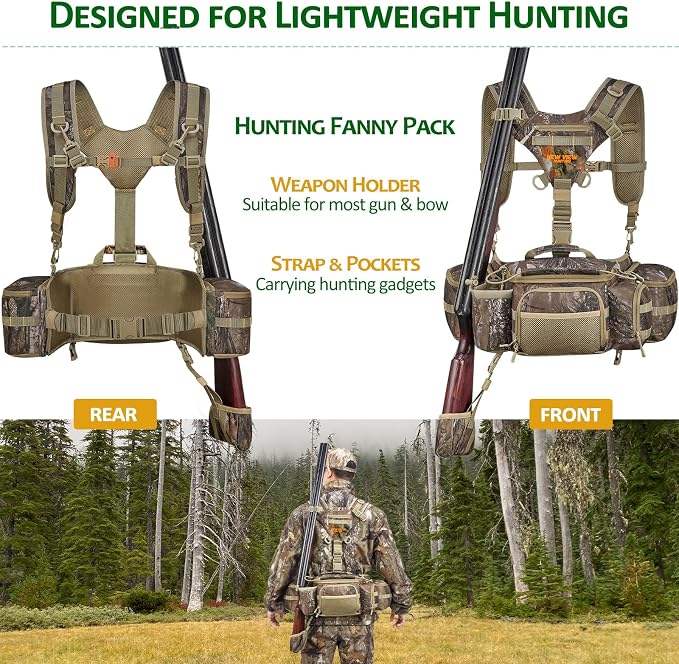 NEW VIEW Hunting Fanny Waist Pack for Men, Camo Waist Pack for Hunter, Fanny Hunting Backpack with Rifle & Bow Holder