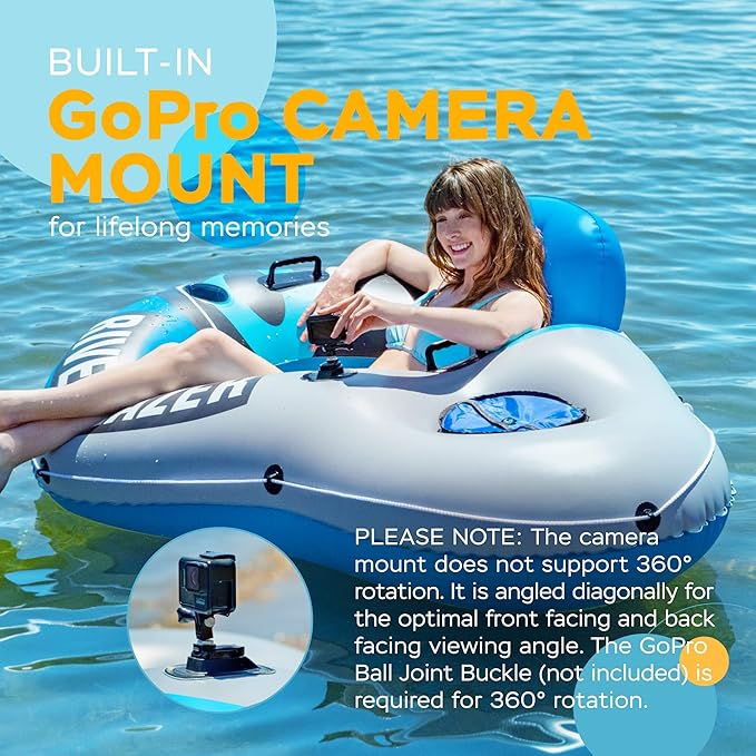 Sunlite Sports Inflatable River Tube Float with Built in Cooler - Heavy Duty River Float Pool Floats Lake Premium Water Tubes for Floating Recreational River Raft Lounge Floaties with 2 Cup Holders