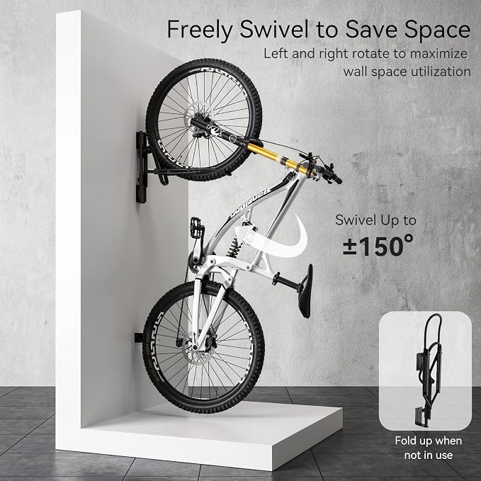 Housolution Swivel Bike Wall Mount, [2 Pack] No Lifting Bike Rack for Wheels Sizes up to 29'', Bike Hangers for Garage, Space-Saving Bike Rack Garage, Bike Hanger for Bikes with Max 3.5'' Tire Width
