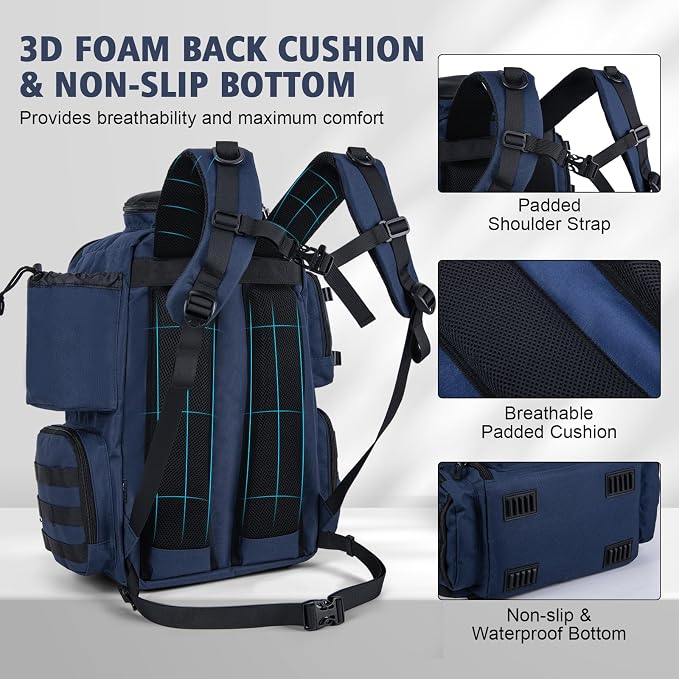 Goture Fishing Backpack with 4 Tackle Boxes,900D Water-Resistant Tackle Backpack with Rod Holders,SBS Zippers,45L Large Tackle Storage Gear Bag with Rain Cover,Bottle Holder for Travel Camping Hiking