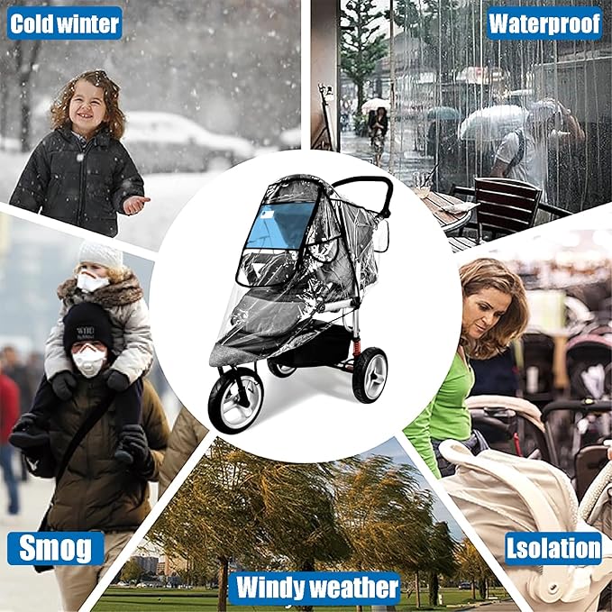 Stroller Rain Cover,Universal Stroller Accessory,Waterproof,Windproof Protection,Protect from Dust Snow,Baby Travel Weather Shield,Clear