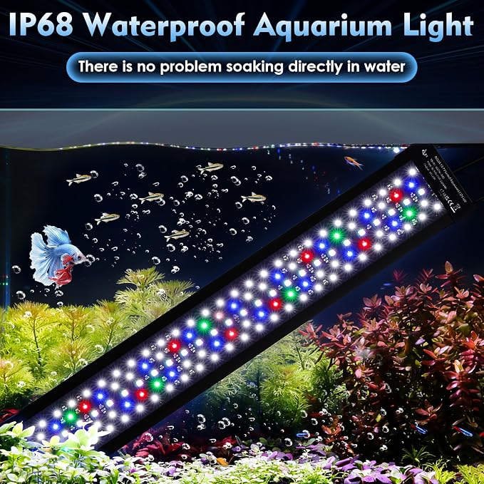 AQQA LED Aquarium Light 60W for 40-48 Inch Fish Tank, 24/7 Mode&DIY Mode Full Spectrum Fish Tank Light, IP68 Waterproof High Lumen Aquarium Plant Light, Adjustable Brightness/Timer, Memory Function