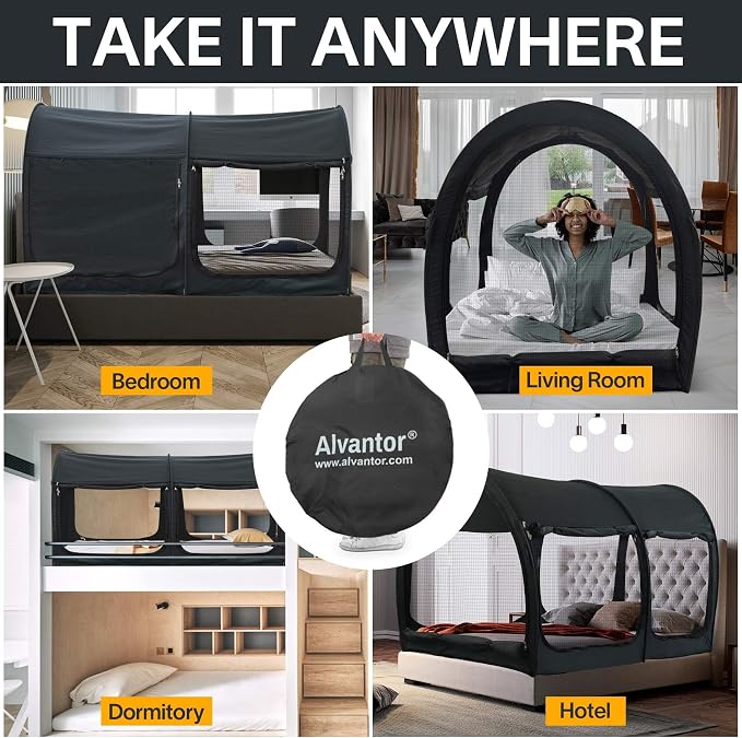 Alvantor® Canopy Bed 2-in-1 Dream Privacy Space Full Size Sleeping Tents Indoor Pop Up Portable Frame Breathable Reducing Light & Air Ventilation