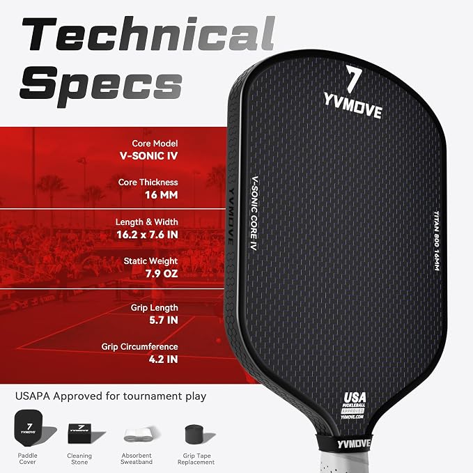 Pickleball Paddles | USAPA Approved | Raw Carbon Fiber Face | Max Control & Effortless Power | 16MM Core Anti-Shock | Intermediates to Pros