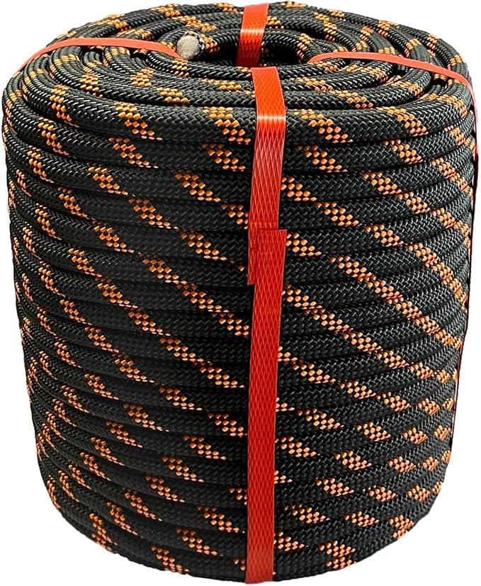 1/2 in x 150 ft Polyester Arborist Rigging Rope, Black Braided Tree Climbing Rope 48 Strands for Farm Work and Swinging