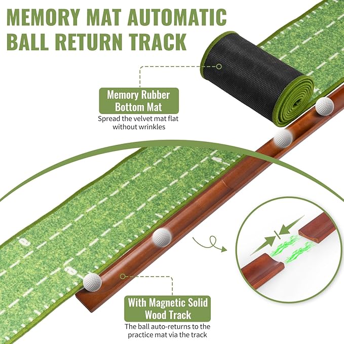 Putting Green Indoor,Golf Putting mats Practice Indoor,Wrinkle-Free Golf Mat with Auto Ball Return -Luxurious Velvet Surface Durable Solid Wood Base -Ideal for Home, Office, and Outdoor