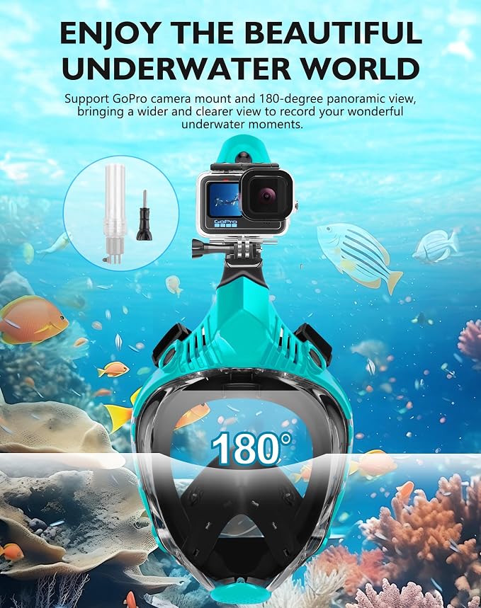VGKE Full Face Snorkel Mask for Adults, Snorkeling Gear with Waterproof Phone Pouch, Unisex for Men and Women, 180-degree HD Panoramic View, Anti-Leak & Anti-Fog, Breathe Freely