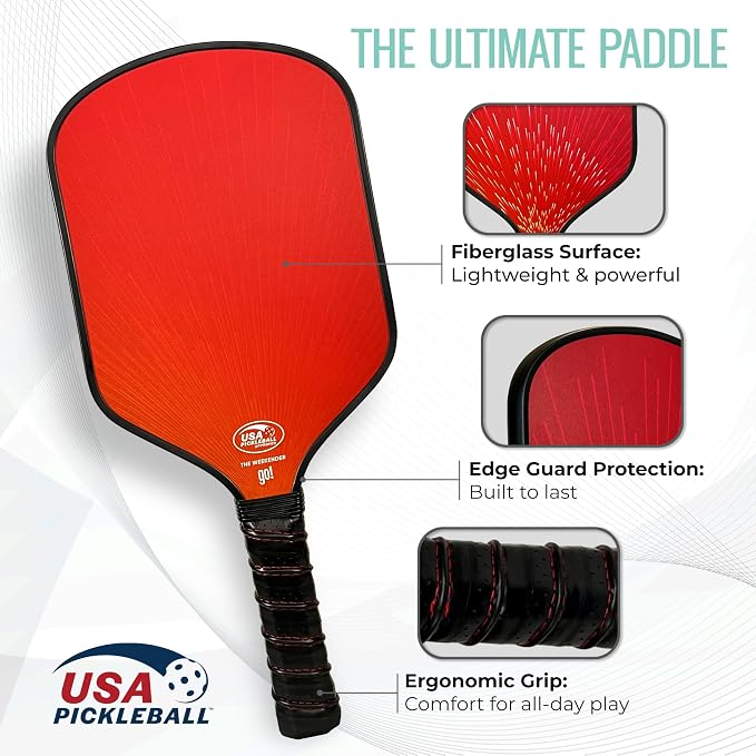 Pickleball Paddle Single and Set – USAPA Approved Lightweight Paddles, Fiberglass Surface, 13mm Honeycomb Core, Outdoor Balls & Carry Bag