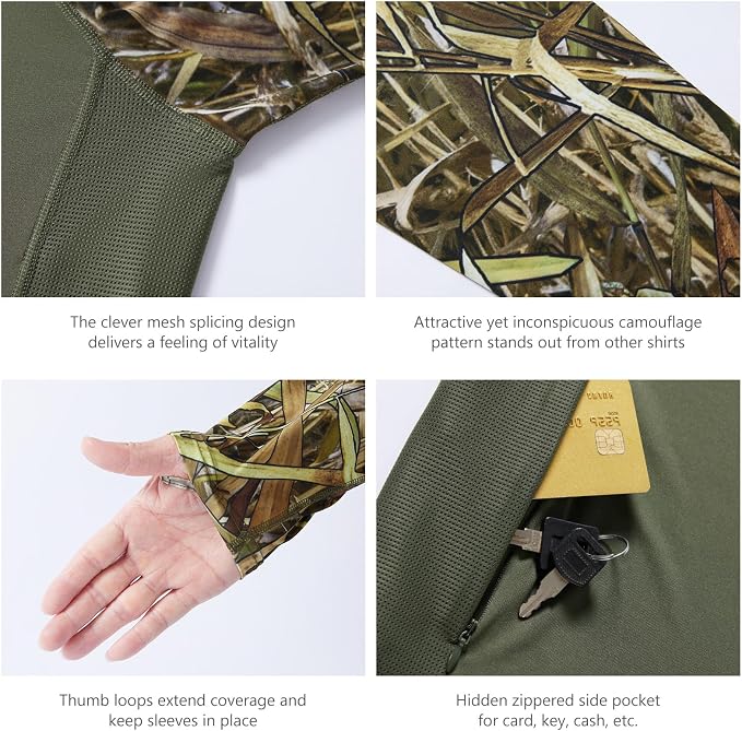 BASSDASH Men’s UPF 50 Performance Fishing Shirt Cooling Hoodie Camo Long Sleeve FS17M