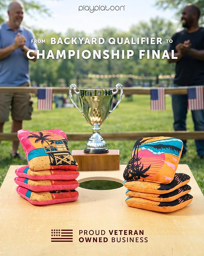 Play Platoon Pro Cornhole Bags Set of 8 - Professional Dual Sided Slick and Sticky Side Competition Corn Hole Bags - Tournament Series