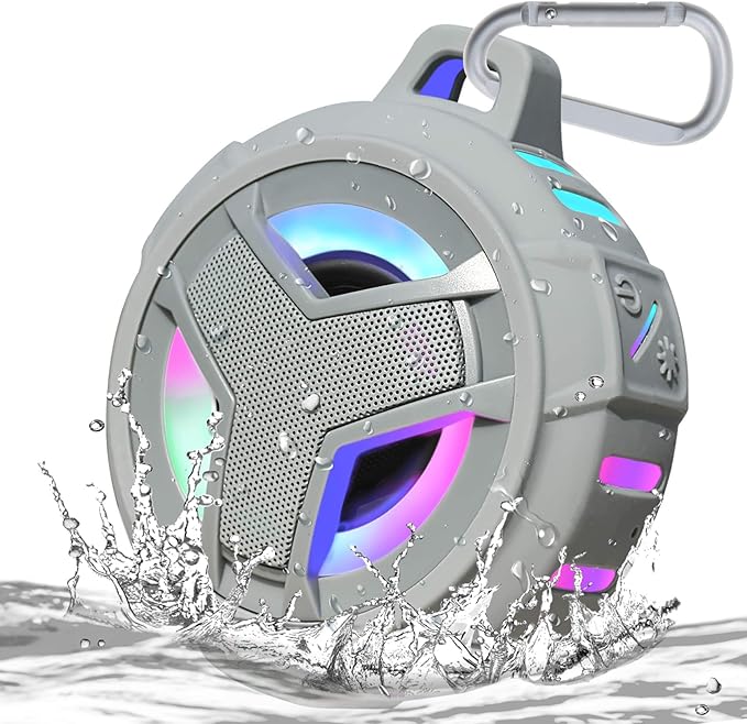 EBODA Bluetooth Shower Speaker, Waterproof Portable Bluetooth Speakers, IP67 Waterproof Wireless Speaker with LED Light, Floating, 2000mAh, True Wireless Stereo for Kayak, Beach, Gifts for Men, Women
