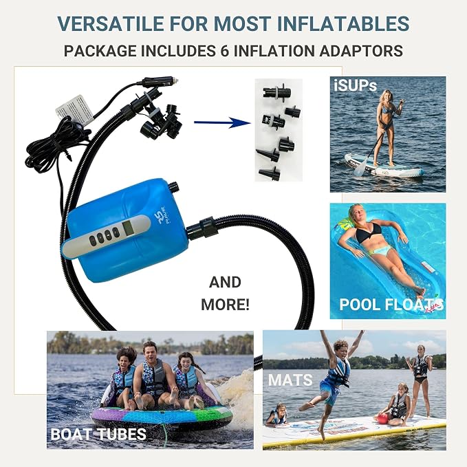 RAVE Sports Dual Stage Rapid High Pressure 20 PSI Electric Air Pump for Inflatable Stand Up Paddle Boards, Boats, Kayaks, and Mats, 12V DC Car Output Connector