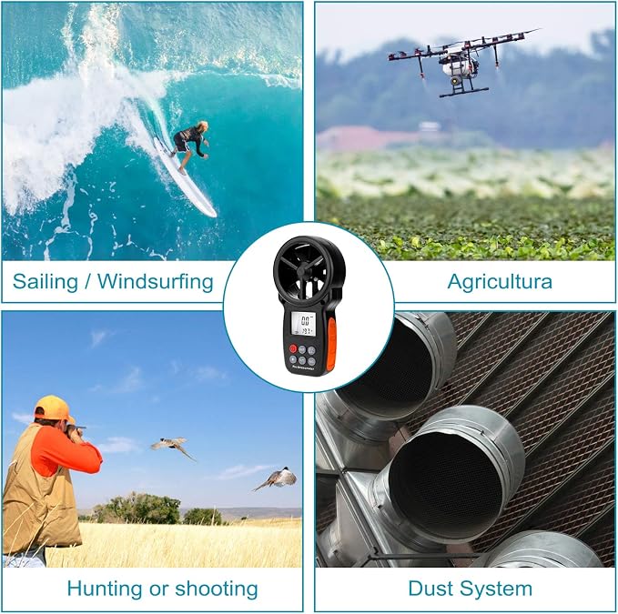 Anemometer Handheld Wind Speed Meter for Wind &Airflow &Wind Chil, Air Flow Meter for Drone Flying Golf Shooting,14℉-113℉ Wind Tempe