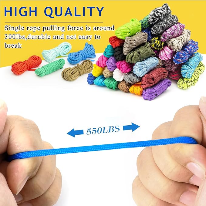 52 Colors Paracord Set, 4mm Paracord 550 Multifunctional Paracord Bracelets Nylon Paracord Rope with Storage Bag for DIY Bracelet, Key Ring, Dog Collar, Outdoor Activities Parachute Cord