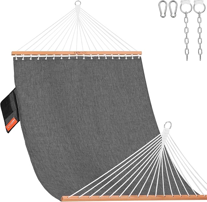 Lazy Daze Hammocks 11 FT Double Outside Hammock Quick Dry Olefin Fabric Hammock with Spreader Bar & Side Pocket for Outdoor Poolside Backyard 450 lbs Capacity, Black