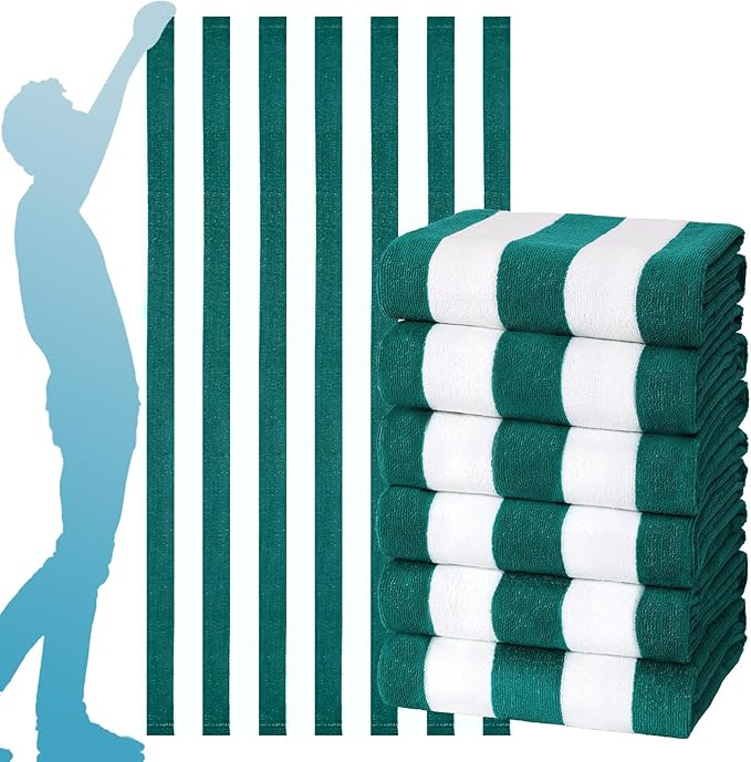 6 Packs Oversized 72x40 Inch Stripe Beach Towel Thin Terry Set XL Big Extra Large Accessories Essentials Soft Clearance Super Absorbent Pool Travel Bath Swim Camping Towels Bulk Men Women Adults Gift