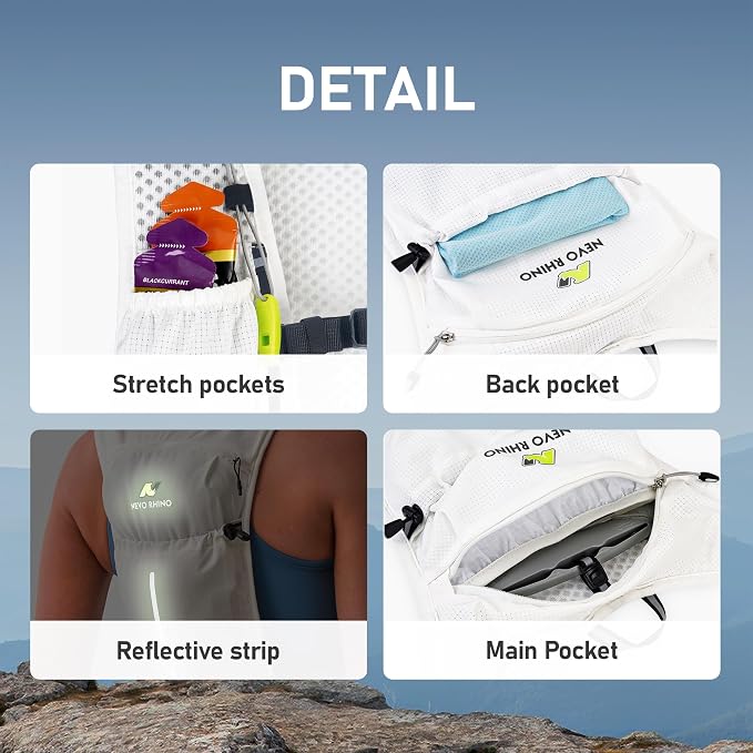 N NEVO RHINO Running Vest, Hydration Vest Pack, Lightweight Hydration Backpack with 1.5L Water Bladder for Hiking, Trail,Cycling,Bike,Marathons for Women Men