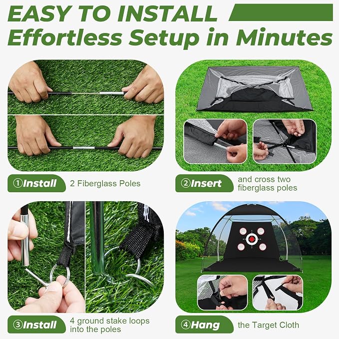10x7FT Golf Net with Mat, Golf Practice Net for Backyard Garage Indoor Outdoor with Target Pockets for Driving Chipping Swing, for Men Women Dad Husband Golfer, Ideal Gift for Him