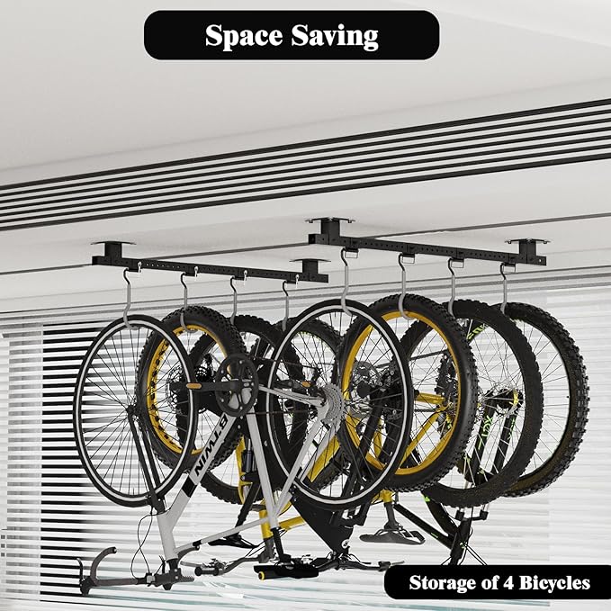 640Lbs Bike Rack Garage Ceiling with 8 Hooks, Bike Hangers for Garage, Ceiling Mount Bicycle Storage, Metal Black 2pcs Set Indoor Use for 8 Bicycles