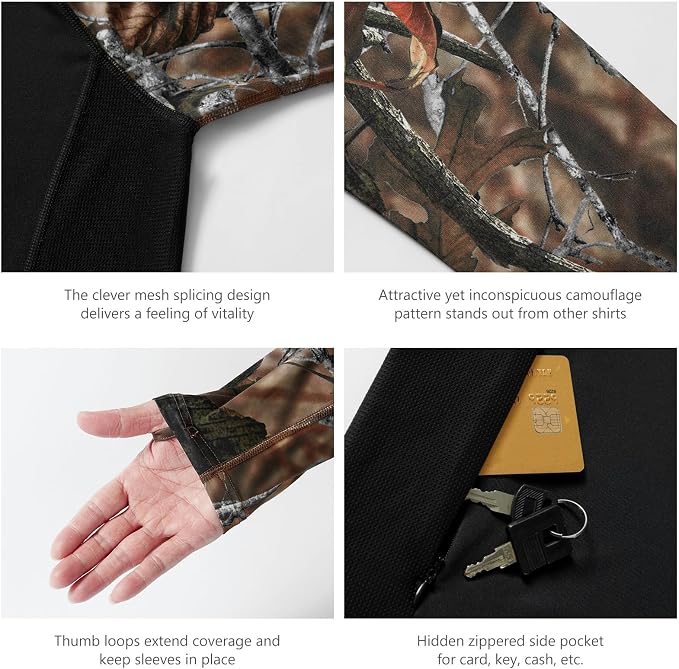 BASSDASH Men’s UPF 50 Performance Fishing Shirt Cooling Hoodie Camo Long Sleeve FS17M