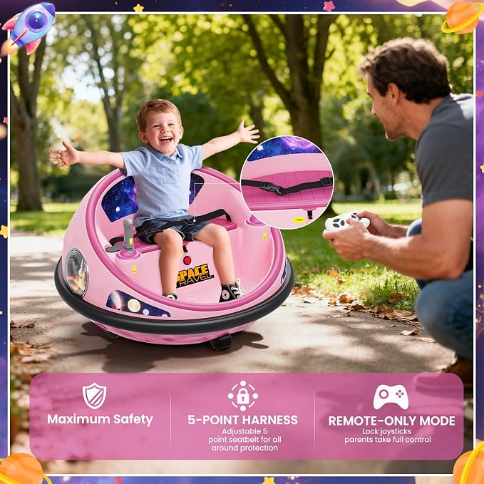 Electric Bumper Car with Remote Control, 360°Spinning Ride-on Vehicle, Rechargeable Indoor Outdoor Kid Car with LED Lights & Soft Bumper–Fun Gift (Pink)