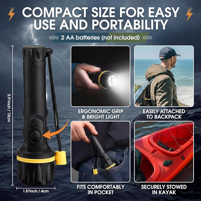 Boat Safety Kit Boat Essentials Kit Include 2L Waterproof Dry Bag LED Flashlight Survival Whistle Float and Line Emergency Set for Kayaks Canoe Sailboat Paddle Board